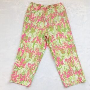 Like New Lilly Pulitzer Pink & Green Jungle Road Elephant Crop Pants, size small
